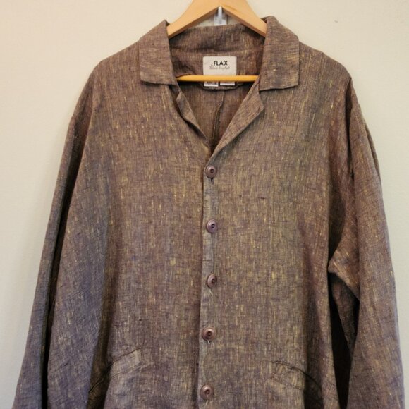 FLAX 100% Linen 1x Ruby Fruit Color Cross Weave Jacket Long Sleeves NWT Comfort - Picture 3 of 14